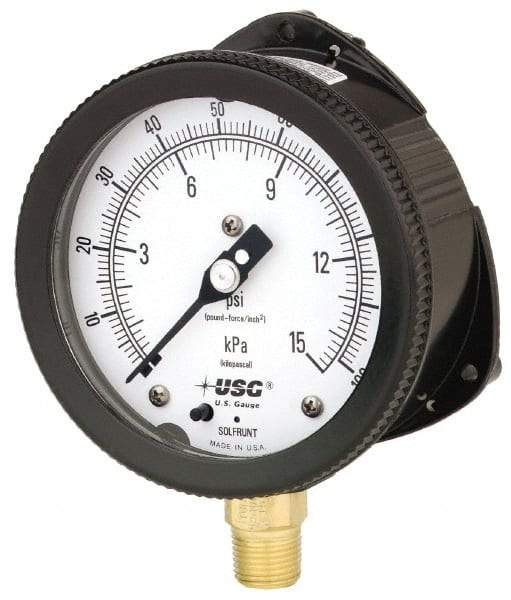 Ametek - 6" Dial, 1/2 Thread, 0-400 Scale Range, Pressure Gauge - Lower Connection Mount, Accurate to 0.5% of Scale - Benchmark Tooling