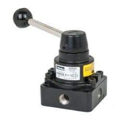 Parker - 1/4" NPT Rotary Disc, Hand Valve - 4-Way, Lever/Detent, 0.5 CV Rate, 150 Max psi & 166°F Max Temp - Benchmark Tooling