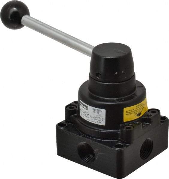 Parker - 1/2" NPT Rotary Disc, Hand Valve - 4-Way, Lever/Detent, 1.5 CV Rate, 150 Max psi & 166°F Max Temp - Benchmark Tooling