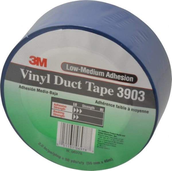 3M - 2" x 50 Yds Blue Duct Tape - 6.5 mil, Rubber Adhesive, Vinyl Backing, 12.6 Lb/ln Tensile Strength, 200°F Max, Series 3903 - Benchmark Tooling