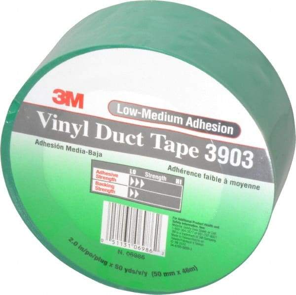 3M - 2" x 50 Yds Green Duct Tape - 6.5 mil, Rubber Adhesive, Vinyl Backing, 12.6 Lb/ln Tensile Strength, 200°F Max, Series 3903 - Benchmark Tooling