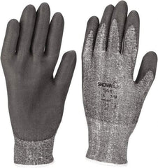SHOWA - Size M (8), ANSI Cut Lvl 2, Puncture Lvl 2, Abrasion Lvl 6, Polyurethane Coated Cut Resistant Gloves - Palm & Fingers Coated, HPPE Lining, Knit Wrist, Gray/Gray, Paired - Benchmark Tooling