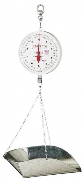 Detecto - 40 Lb. Capacity, 8 Inch Dial Hanging Scale with Galvanized Scoop - 20 Lbs. Graduation, 2 Revolutions - Benchmark Tooling