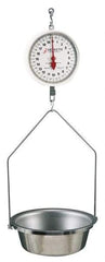 Detecto - 40 Lb. Capacity, 8 Inch Dial Hanging Scale with Stainless Steel Round Pan - 20 Lbs. Graduation, 2 Revolutions - Benchmark Tooling