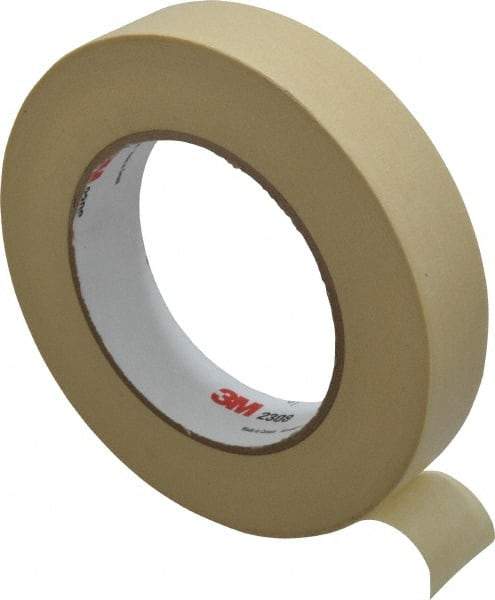 3M - 1" Wide x 60 Yd Long Tan Paper Masking Tape - Series 2308, 5.3 mil Thick, 22 In/Lb Tensile Strength - Benchmark Tooling