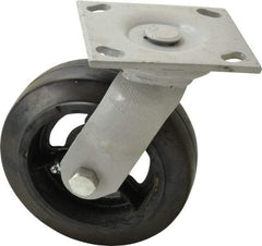 Fairbanks - 6" Diam x 2" Wide, Mold-On Rubber Swivel Caster - 675 Lb Capacity, Top Plate Mount, 4" x 4-1/2" Plate, Delrin Bearing - Benchmark Tooling