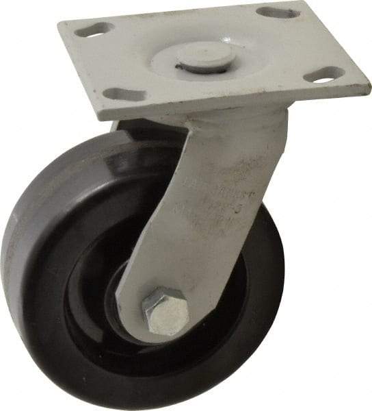 Fairbanks - 5" Diam x 2" Wide, Phenolic Swivel Caster - 1,000 Lb Capacity, Top Plate Mount, 4" x 4-1/2" Plate, Plain Bearing - Benchmark Tooling