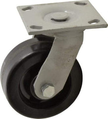 Fairbanks - 5" Diam x 2" Wide, Phenolic Swivel Caster - 1,000 Lb Capacity, Top Plate Mount, 4" x 4-1/2" Plate, Plain Bearing - Benchmark Tooling