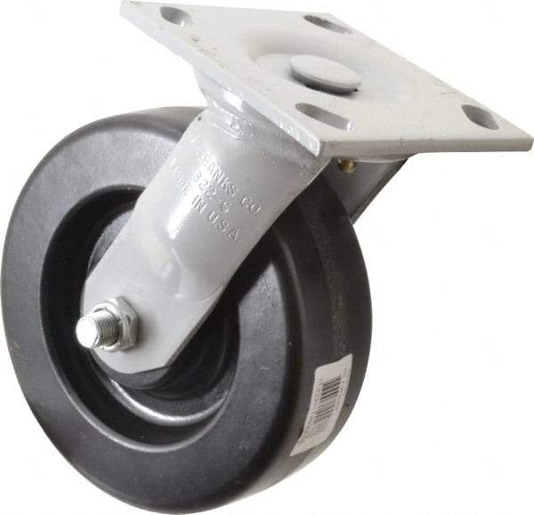 Fairbanks - 6" Diam x 2" Wide, Phenolic Swivel Caster - 1,200 Lb Capacity, Top Plate Mount, 4" x 4-1/2" Plate, Plain Bearing - Benchmark Tooling