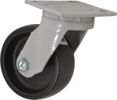 Fairbanks - 5" Diam x 2" Wide x 6-1/2" OAH Top Plate Mount Swivel Caster - Polyolefin, 550 Lb Capacity, Plain Bearing, 4 x 4-1/2" Plate - Benchmark Tooling