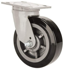 Fairbanks - 6" Diam x 2" Wide x 7-1/4" OAH Top Plate Mount Swivel Caster - Polyurethane, 750 Lb Capacity, Roller Bearing, 4 x 4-1/2" Plate - Benchmark Tooling