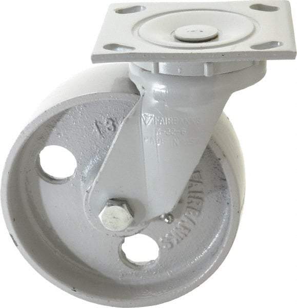 Fairbanks - 6" Diam x 2" Wide x 7-1/4" OAH Top Plate Mount Swivel Caster - Semi-Steel, 1,200 Lb Capacity, Plain Bearing, 4 x 4-1/2" Plate - Benchmark Tooling