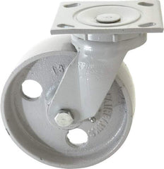Fairbanks - 6" Diam x 2" Wide x 7-1/4" OAH Top Plate Mount Swivel Caster - Semi-Steel, 1,200 Lb Capacity, Plain Bearing, 4 x 4-1/2" Plate - Benchmark Tooling