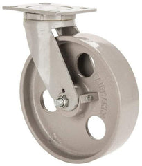 Fairbanks - 8" Diam x 2" Wide x 9-1/2" OAH Top Plate Mount Swivel Caster - Semi-Steel, 1,200 Lb Capacity, Roller Bearing, 4 x 4-1/2" Plate - Benchmark Tooling