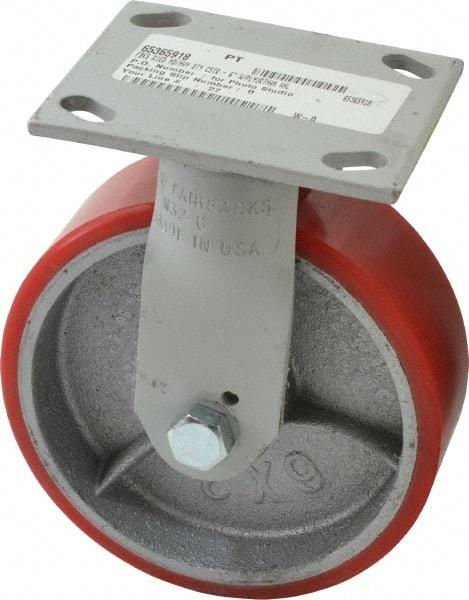 Fairbanks - 6" Diam x 2" Wide x 7-1/4" OAH Top Plate Mount Rigid Caster - Polyurethane, 1,000 Lb Capacity, Roller Bearing, 4 x 4-1/2" Plate - Benchmark Tooling