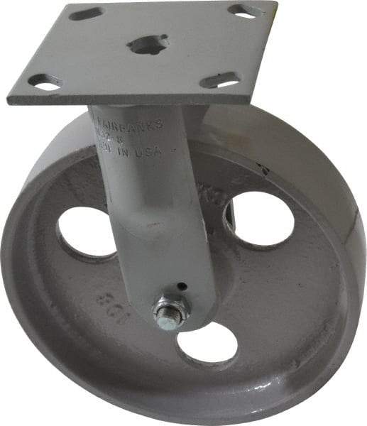 Fairbanks - 8" Diam x 2" Wide x 9-1/2" OAH Top Plate Mount Rigid Caster - Semi-Steel, 1,200 Lb Capacity, Roller Bearing, 4 x 4-1/2" Plate - Benchmark Tooling