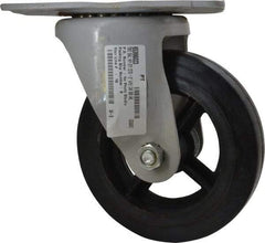 Fairbanks - 8" Diam x 2" Wide x 9-3/4" OAH Top Plate Mount Swivel Caster - Rubber, 1,000 Lb Capacity, Roller Bearing, 5-1/2 x 8-1/4" Plate - Benchmark Tooling