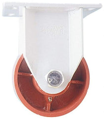 Fairbanks - 8" Diam x 2-1/2" Wide x 10" OAH Top Plate Mount Rigid Caster - Ductile Iron, 2,500 Lb Capacity, Roller Bearing, 5 x 6-1/2" Plate - Benchmark Tooling