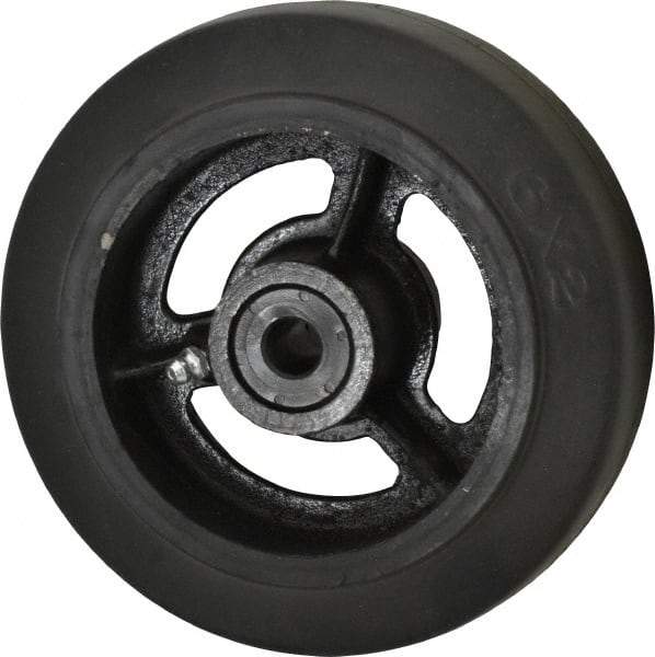 Fairbanks - 6 Inch Diameter x 2 Inch Wide, Rubber Caster Wheel - 410 Lb. Capacity, 2-3/16 Inch Hub Length, 1/2 Inch Axle Diameter, Delrin Bearing - Benchmark Tooling