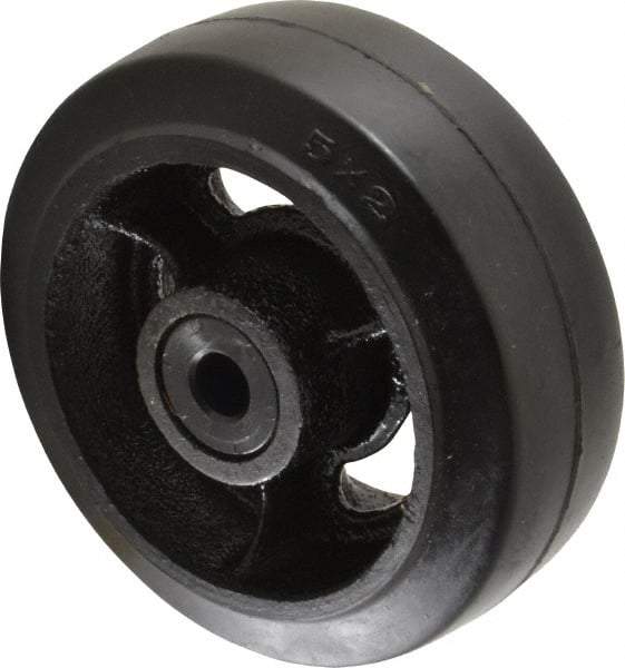 Fairbanks - 5 Inch Diameter x 2 Inch Wide, Rubber Caster Wheel - 675 Lb. Capacity, 2-3/16 Inch Hub Length, 1/2 Inch Axle Diameter, Delrin Bearing - Benchmark Tooling