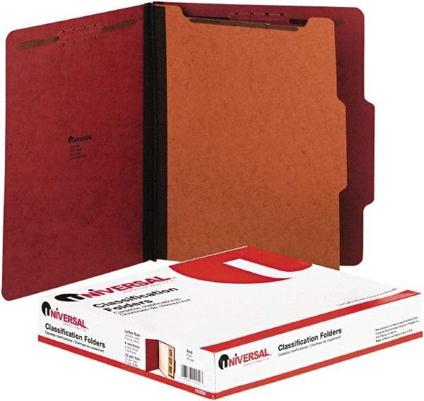 UNIVERSAL - 8-1/2 x 11", Letter Size, Red, Classification Folders with Top Tab Fastener - 2/5 Tab Cut Location - Benchmark Tooling