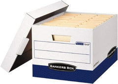 BANKERS BOX - 1 Compartment, 12 Inch Wide x 15 Inch Deep x 10 Inch High, File Storage Box - Paper, White and Blue - Benchmark Tooling