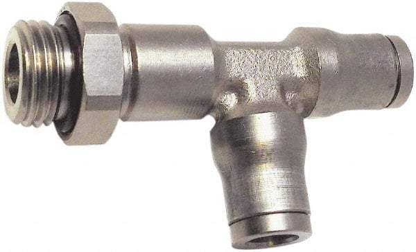 Legris - 8mm Outside Diam, 1/8 BSPP, Nickel Plated Brass Push-to-Connect Tube Male Run Tee - 435 Max psi, Tube to Male BSPP Connection, FKM O-Ring - Benchmark Tooling
