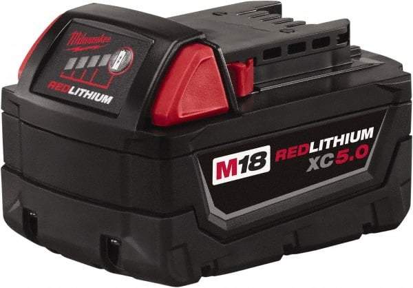 Milwaukee Tool - 18 Volt Lithium-Ion Power Tool Battery - 5 Ahr Capacity, 110 min Charge Time, Series M18 RED - Benchmark Tooling