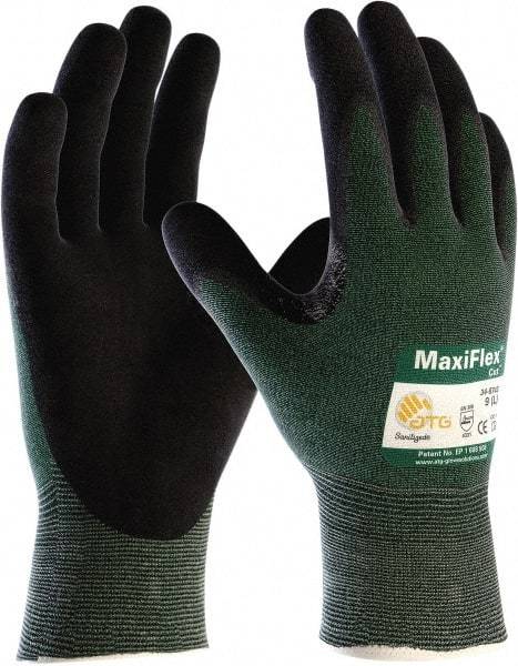 ATG - Size 2XL (11), ANSI Cut Lvl A2, Puncture Lvl 1, Abrasion Lvl 4, Micro-Foam Nitrile Coated Nylon/Spandex Cut & Puncture Resistant Gloves - Palm Coated, Knit Wrist, Green/Black, Paired - Benchmark Tooling