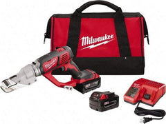 Milwaukee Tool - 3,000 SPM, 18 Volt, Inline Handle, Handheld Cordless Shear - 18 Gauge (Mild Steel) Cutting Capacity - Benchmark Tooling