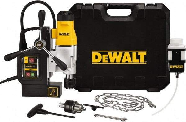 DeWALT - 1/2" Chuck, 4.375" Travel, Portable Magnetic Drill Press - 300 & 450 RPM, 10 Amps, 1100 Watts, 120 Volts, 8' Cord Length - Benchmark Tooling