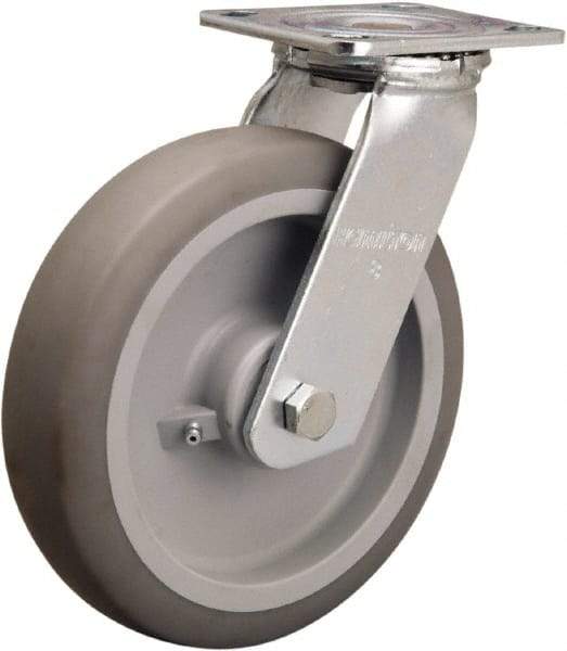 Hamilton - 8" Diam x 2" Wide x 9-1/2" OAH Top Plate Mount Swivel Caster - Rubber Mold on Polyolefin, 500 Lb Capacity, Straight Roller Bearing, 4 x 4-1/2" Plate - Benchmark Tooling