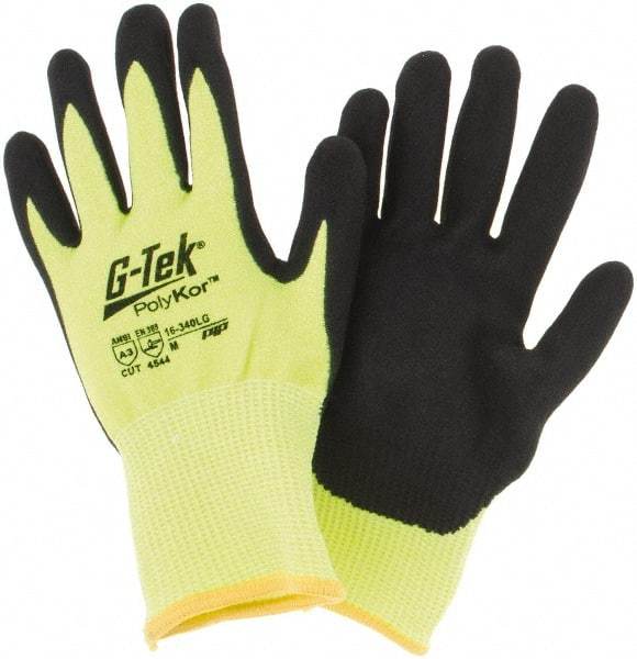 PIP - Size M, ANSI Cut Lvl A3, Cut Resistant Gloves - Palm & Fingers Coated, Hi-Vis Yellow/Black - Benchmark Tooling