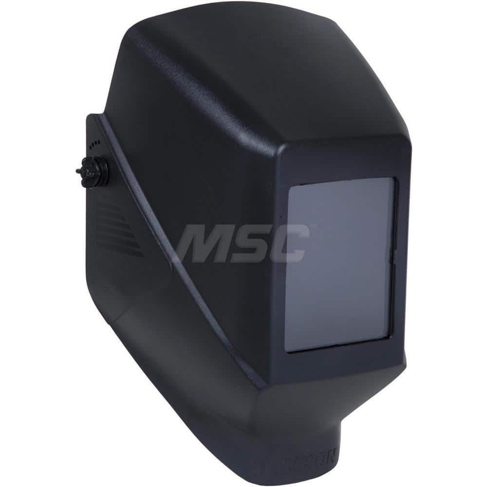 Welding Helmet: Black, Thermoplastic, Shade 10 Black, Thermoplastic, 4-1/2″ Window Width x 5-1/4″ Window Height, 0.06″ Window Thickness, Fixed Front, Green Lens