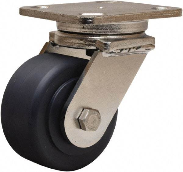 Hamilton - 4" Diam x 2" Wide x 5-5/8" OAH Top Plate Mount Swivel Caster - Nylon, 1,600 Lb Capacity, Stainless Steel Double Shielded Precision Ball Bearing, 4 x 5" Plate - Benchmark Tooling