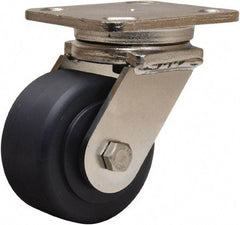 Hamilton - 4" Diam x 2" Wide x 5-5/8" OAH Top Plate Mount Swivel Caster - Nylon, 1,600 Lb Capacity, Stainless Steel Double Shielded Precision Ball Bearing, 4 x 5" Plate - Benchmark Tooling