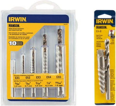 Irwin Hanson - 12 Piece Spiral Flute Screw Extractor & Drill Set - Screw Range 3/16 to 3/4, 5/8 to 7/8" - Benchmark Tooling