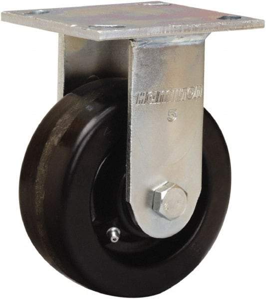 Hamilton - 5" Diam x 2" Wide x 7" OAH Top Plate Mount Rigid Caster - Phenolic, 1,000 Lb Capacity, Straight Roller Bearing, 4 x 4-1/2" Plate - Benchmark Tooling