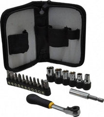 General - 18 Piece, Screwdriver Mini-Ratchet Bit Kit - #1 & #2 Phillips, 0.05 to 1/4" Hex, T15 & T20 Torx - Benchmark Tooling