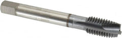 OSG - M12x1.75 Metric Coarse, 3 Flute, TiCN Finish, Vanadium High Speed Steel Spiral Point Tap - Bottoming Chamfer, Right Hand Thread, 3-3/8" OAL, 1-21/32" Thread Length, 0.367" Shank Diam, 6H Class of Fit - Exact Industrial Supply