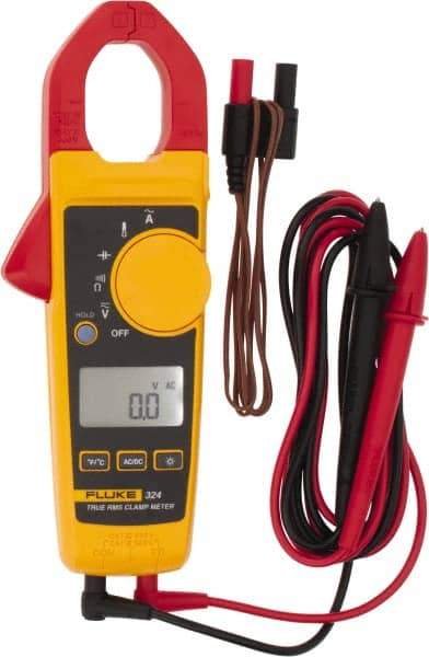 Fluke - 324, CAT IV, CAT III, Digital True RMS Clamp Meter with 1.18" Clamp On Jaws - 600 VAC/VDC, 400 AC Amps, Measures Voltage, Capacitance, Continuity, Current, Resistance, Temperature - Benchmark Tooling