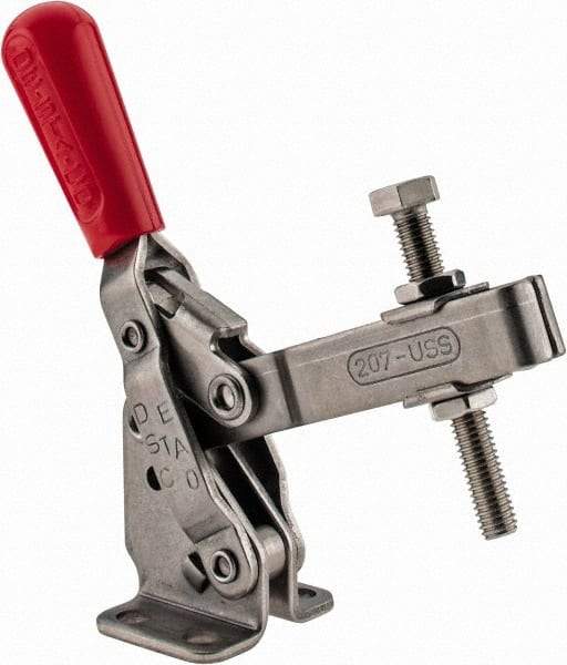 De-Sta-Co - 450 Lb Holding Capacity, Vertical Handle, Manual Hold Down Toggle Clamp - 57° Handle Movement, 99° Bar Opening, U-Bar, Flanged Base, Stainless Steel - Benchmark Tooling