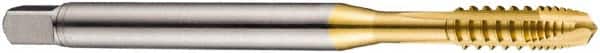 DORMER - M6x1.00 Metric Coarse, 3 Flute, TiN Finish, Cobalt Spiral Point Tap - Plug Chamfer, Right Hand Thread, 80mm OAL, 15mm Thread Length, 6mm Shank Diam, 6H Class of Fit, Series E422 - Exact Industrial Supply