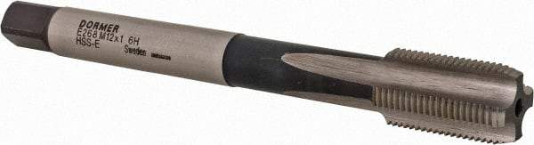 DORMER - M12x1.00 Metric Fine 6H 4 Flute Bright Finish Cobalt Straight Flute Machine Tap - Bottoming, Right Hand Thread, 100mm OAL, 21mm Thread Length, Oversize - Exact Industrial Supply