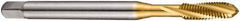 DORMER - M10x1.50 Metric Coarse 3 Flute 6H Bottoming Spiral Flute Tap - Cobalt, TiN Finish, 100mm OAL, Right Hand Flute, Right Hand Thread, Series E212 - Exact Industrial Supply