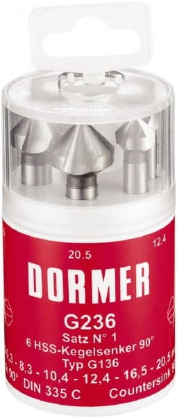 DORMER - 4 Piece, 1/4 to 0.8071" Head Diam, 90° Included Angle, Single End Countersink Set - Benchmark Tooling