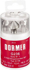 DORMER - 6 Piece, 1/4 to 0.8071" Head Diam, 90° Included Angle, Single End Countersink Set - Benchmark Tooling