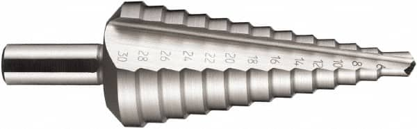 DORMER - 13 Hole Sizes, 6 to 30mm Hole Diam High Speed Steel Step Drill Bit - Benchmark Tooling