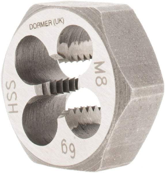 DORMER - M8x1.25 Metric Coarse Thread, Right Hand Thread, Hex Rethreading Die - High Speed Steel, Series F202 - Exact Industrial Supply