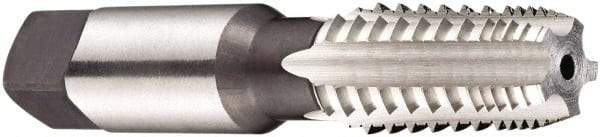DORMER - 3/8-18 NPT, 5 Flutes, Bright Finish, High Speed Steel, Interrupted Thread Pipe Tap - 3.1496 Inch Overall Length, 0.7008 Inch Shank Diameter, 1-1/16 Inch Thread Length, 0.531 Inch Square Size, 0.7677 Inch Projection, Bottoming Chamfer, Series E711 - Benchmark Tooling